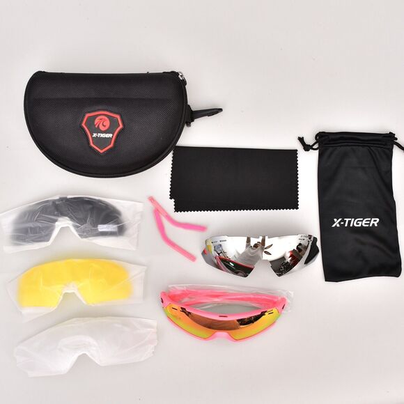 X-TIGER SUNGLASSES 5 INTERCHANGEABLE LENSES POLARIZED HI CONTRAST CHROME PINK - Picture 4 of 4